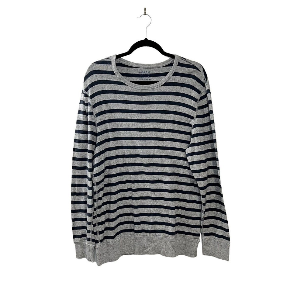 J. Crew Mens Large Gray Navy Blue Striped Crewneck Long Sleeve Thermal Shirt